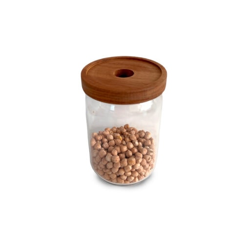 Frasco de Vidrio con Tapa de Madera 600ml.