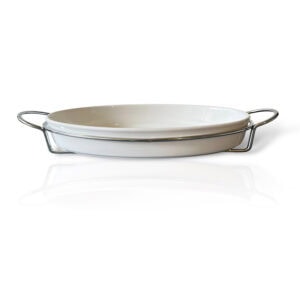 Bandeja Porcelana con Base Cromada Redonda 27,4 cm.